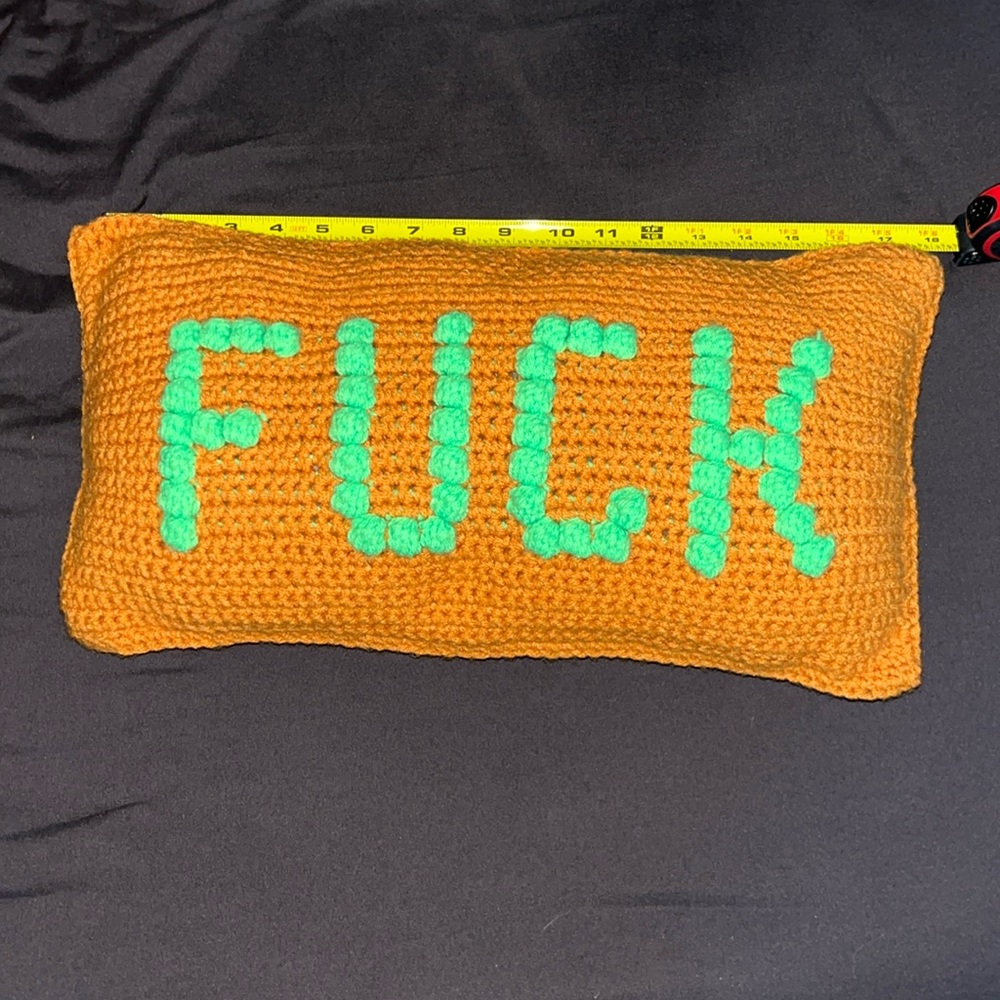 Handmade crochet swear word pillow